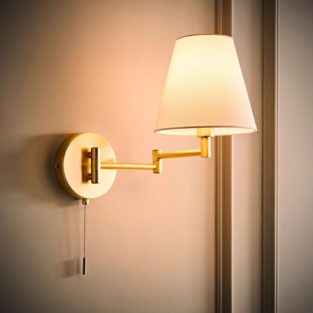 ValueLights Sonia Tapered Shade Brushed Gold Adjustable Swing Arm Wall Light with Bulb Image 6
