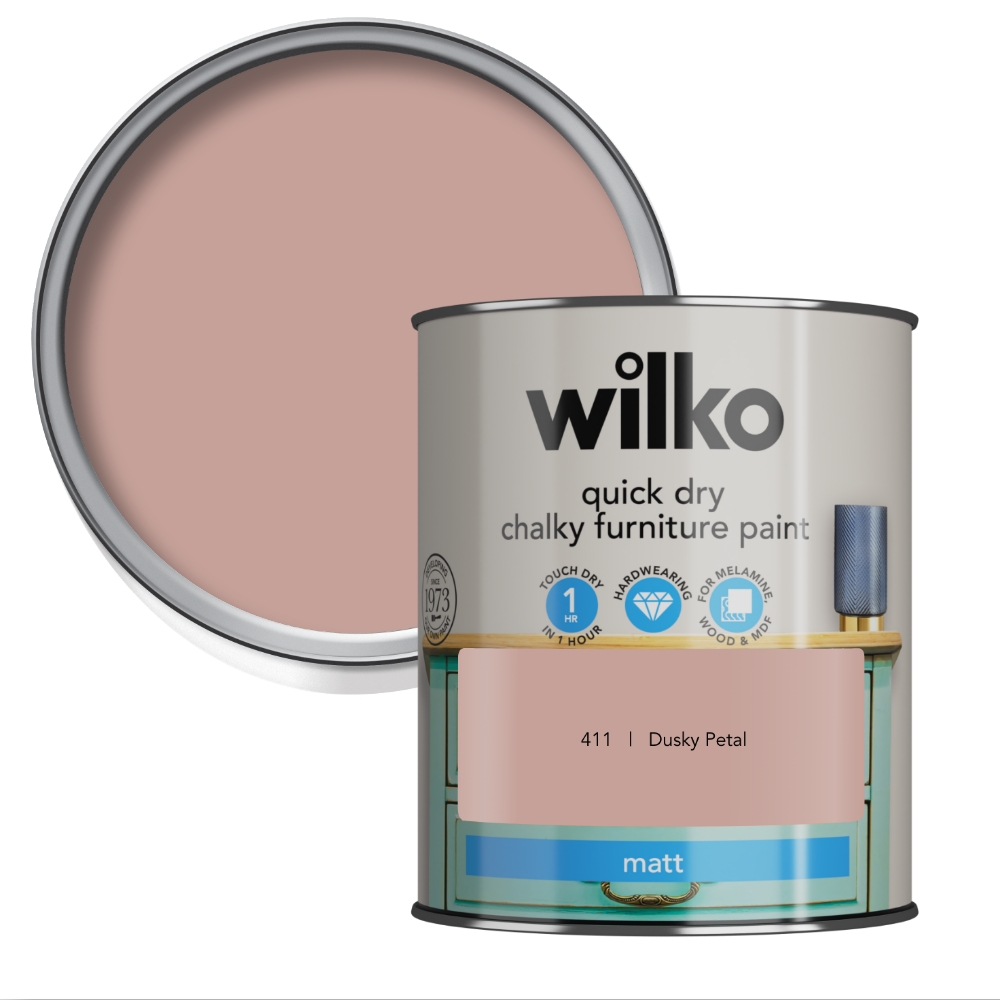 Wilko Quick Dry Dusky Petal Furniture Paint 750ml Image 1