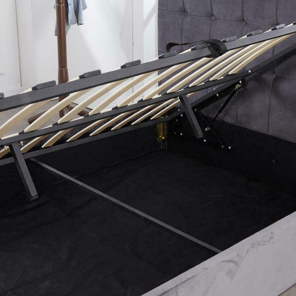 Portland Milano Double Grey Velvet Ottoman Bed with Mattress Image 3