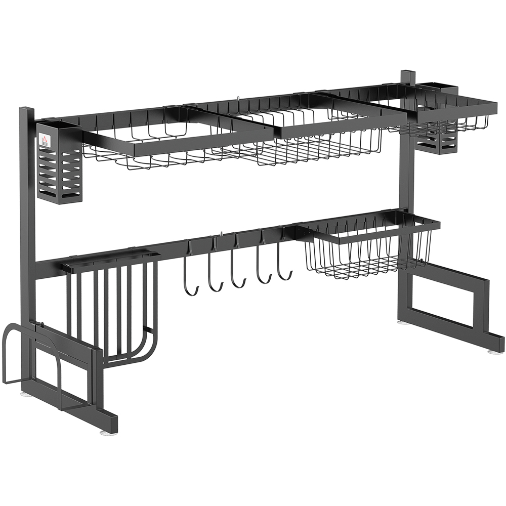 HOMCOM 2 Tier Black Over The Sink Dish Drainer Rack 93cm Image 1