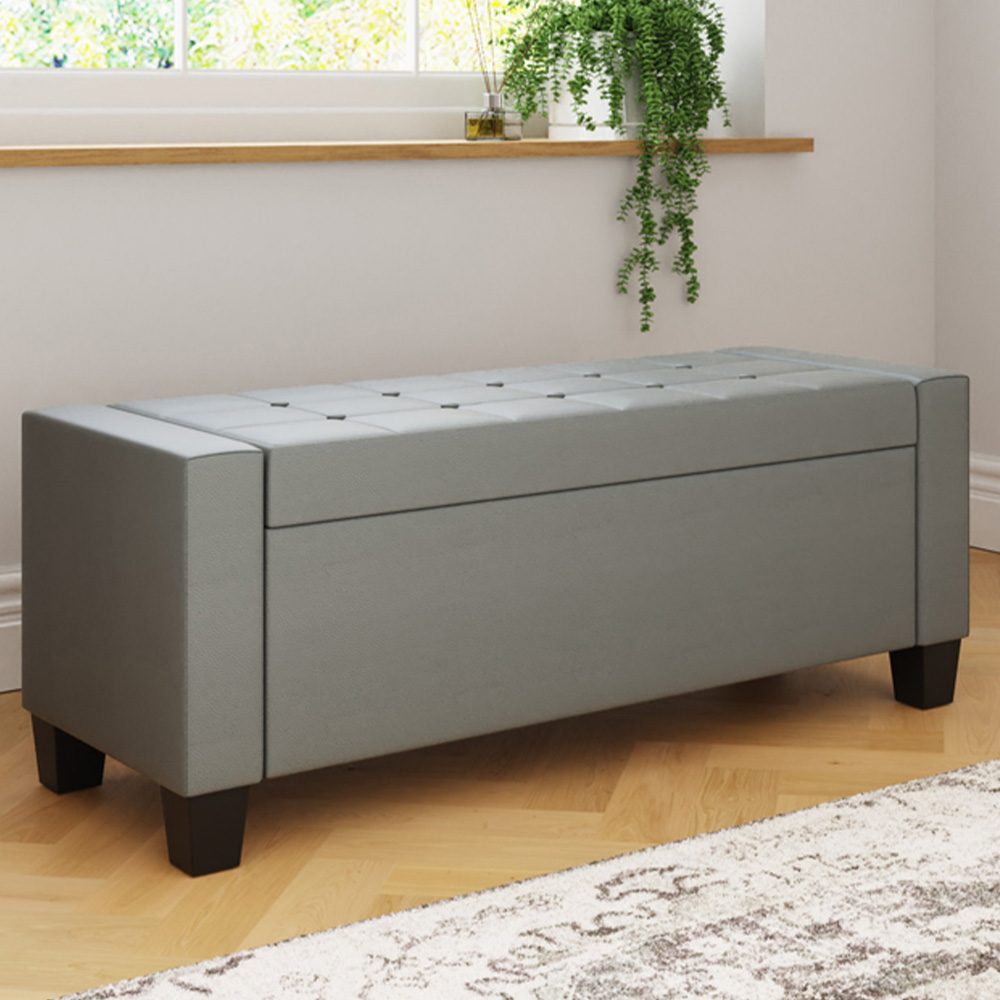 GFW Verona Grey Faux Leather Ottoman Storage Bench Image 1