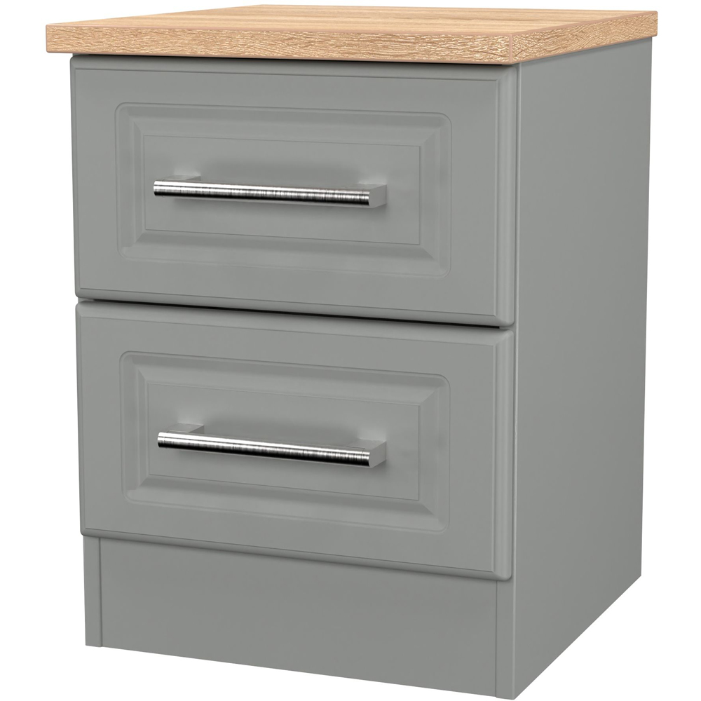 Crowndale Kent 2 Drawer Dusk Grey and Bardolino Oak Compact Bedside Cabinet Ready Assembled Image 4