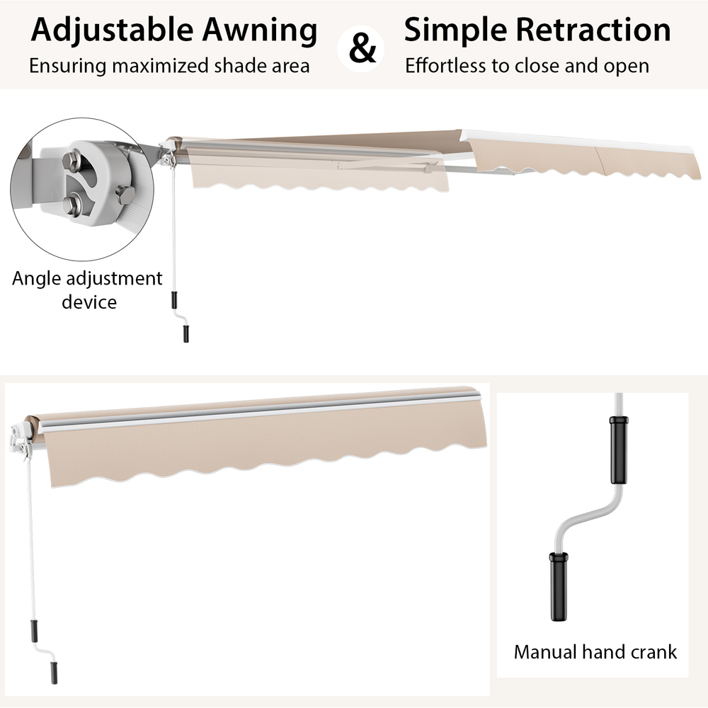 Costway Beige Retractable Manual Patio Awning 4 x 2.5m Image 6