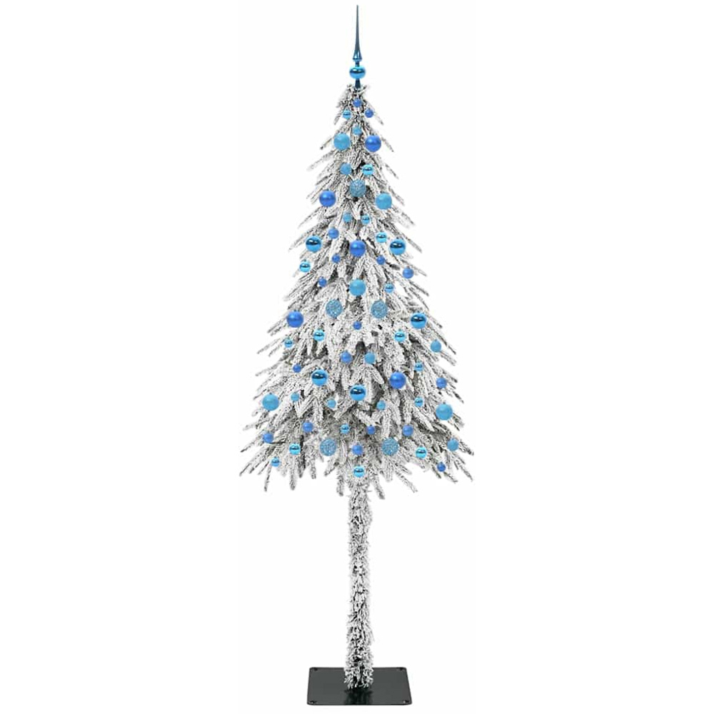 vidaXL Pre-Lit Blue Bauble White Snow Flocked Artificial Christmas Tree 7ft Image 2