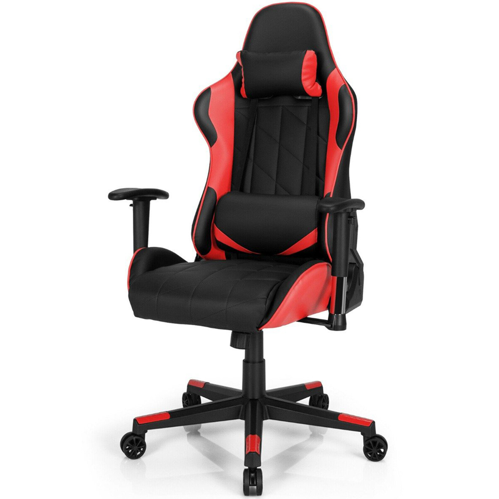 Costway Red and Black High Back Swivel Gaming Chair with Headrest and Lumbar Pillow Image 2