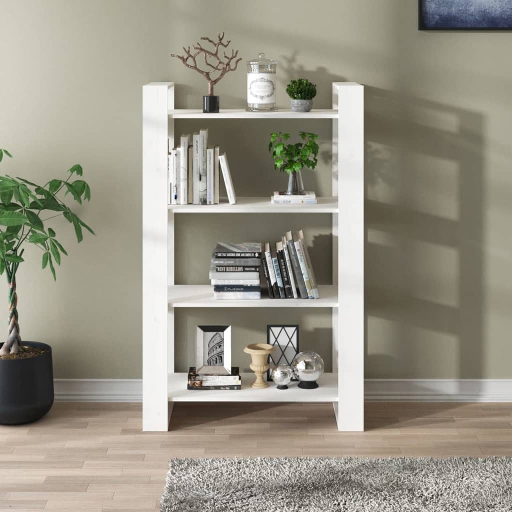 vidaXL 4 Shelf White Solid Pine Wood Bookcase Image 7