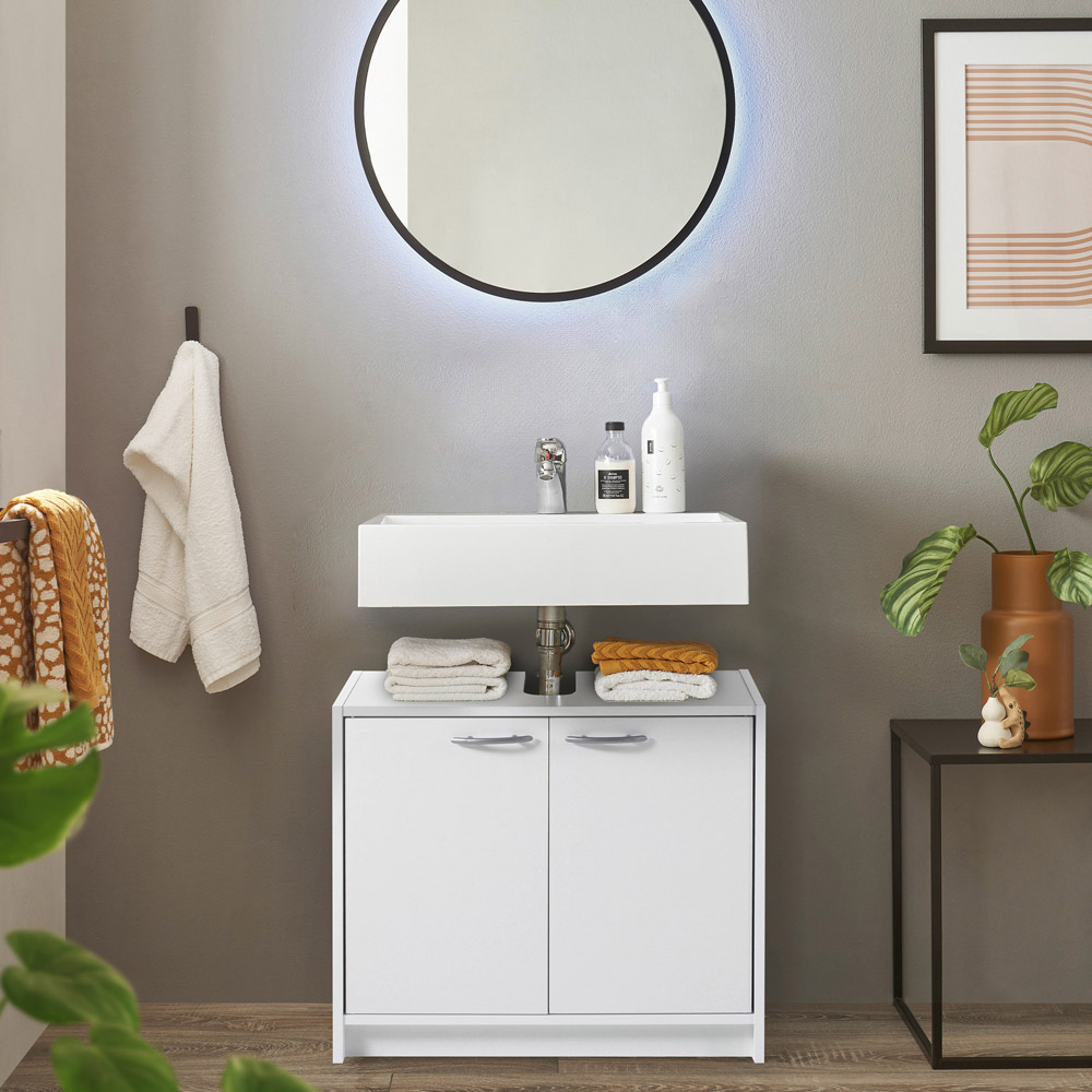 Julian Bowen Smash 2 Door White Bathroom Sink Cabinet Image 7