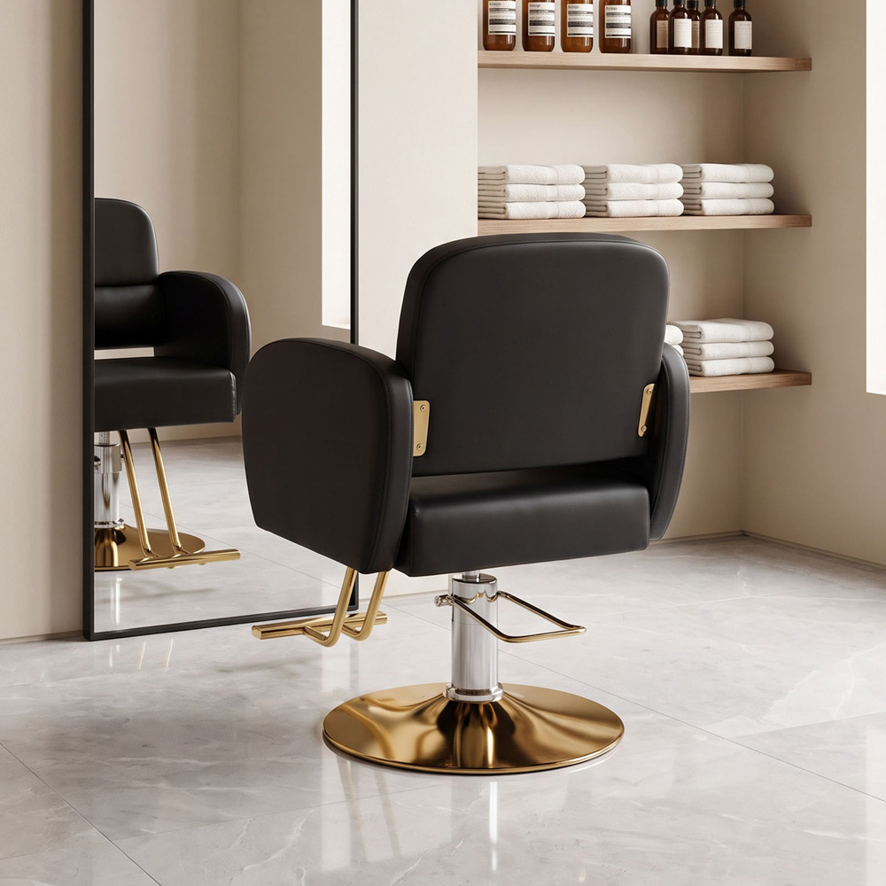Living and Home Black and Gold Barber Chair with Hydraulic Lift and Footrest Image 8