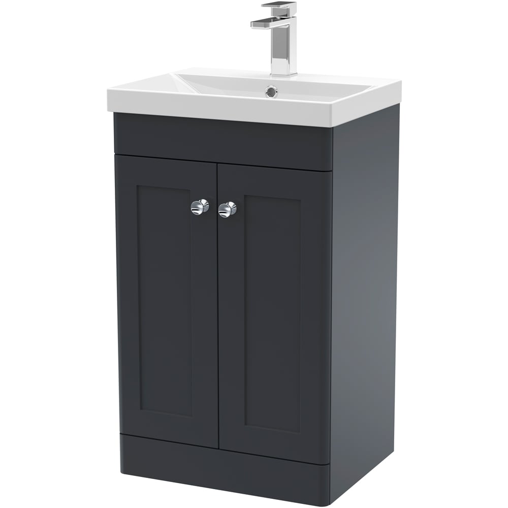 nuie Classique 2 Door Soft Black Floor Standing Unit and Thin-Edge Ceramic Basin 500mm Image 1