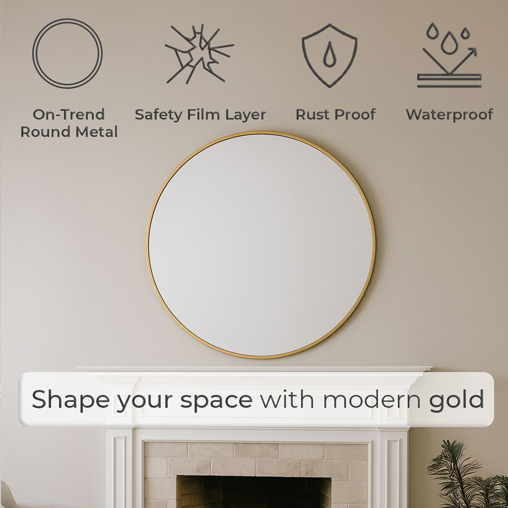 Neo Gold Metal Frame Anti-Rust Wall Mounted Round Mirror 70cm Image 4