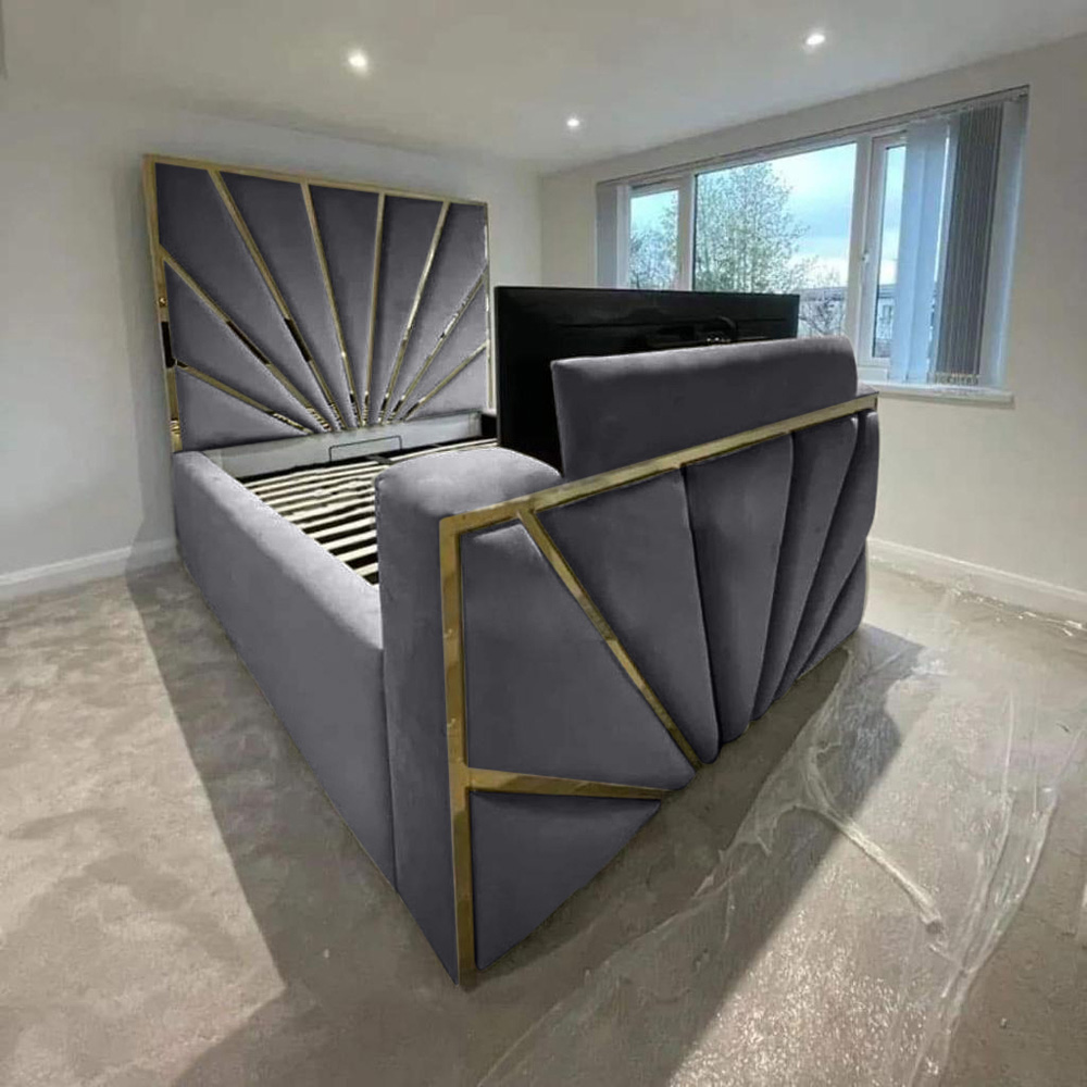 Eleganza Home Leniva Super King Size Steel Plush TV Bed Frame with Headboard and Footboard Image 2