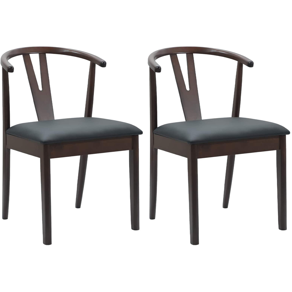 vidaXL Set of 2 Light Brown and Black Rubberwood Dining Chairs Image 8