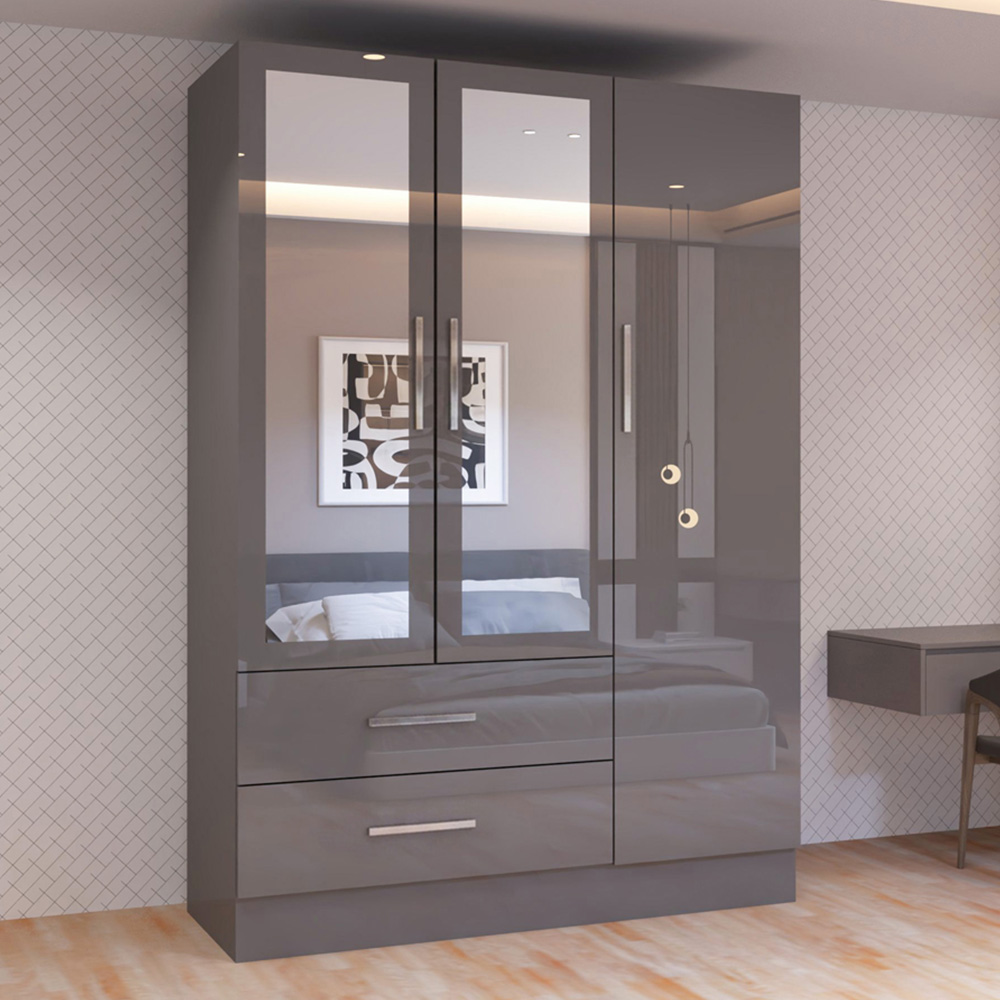 Sliding Wardrobes 4U 3 Door 2 Drawer Grey High Gloss Hinge Door Wardrobe 120cm Image 1
