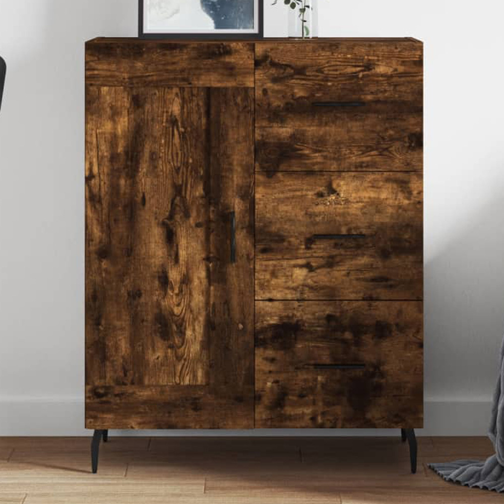 vidaXL Single Door 3 Drawer Smoked Oak Sideboard Image 1