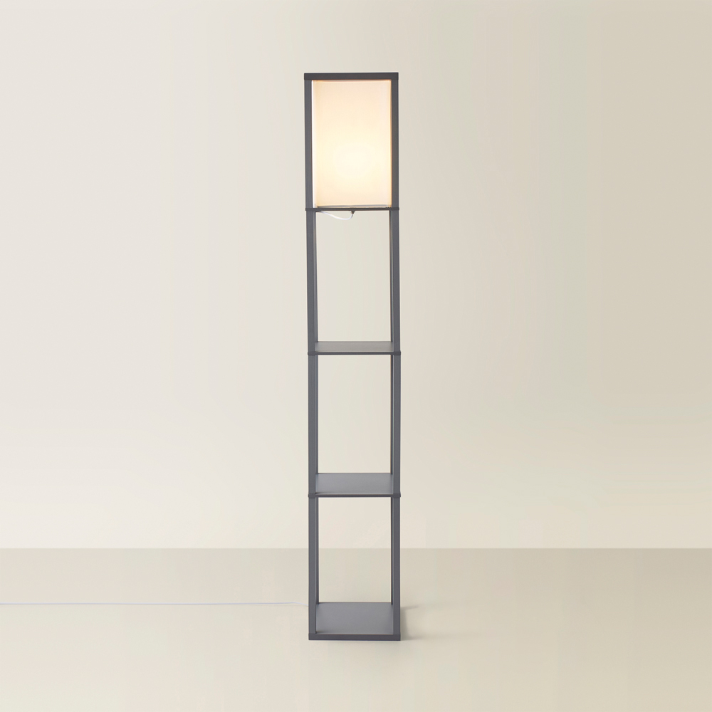 ValueLights Struttura 3 Shelf Fabric Shade Grey Shelving Unit Floor Lamp Image 5