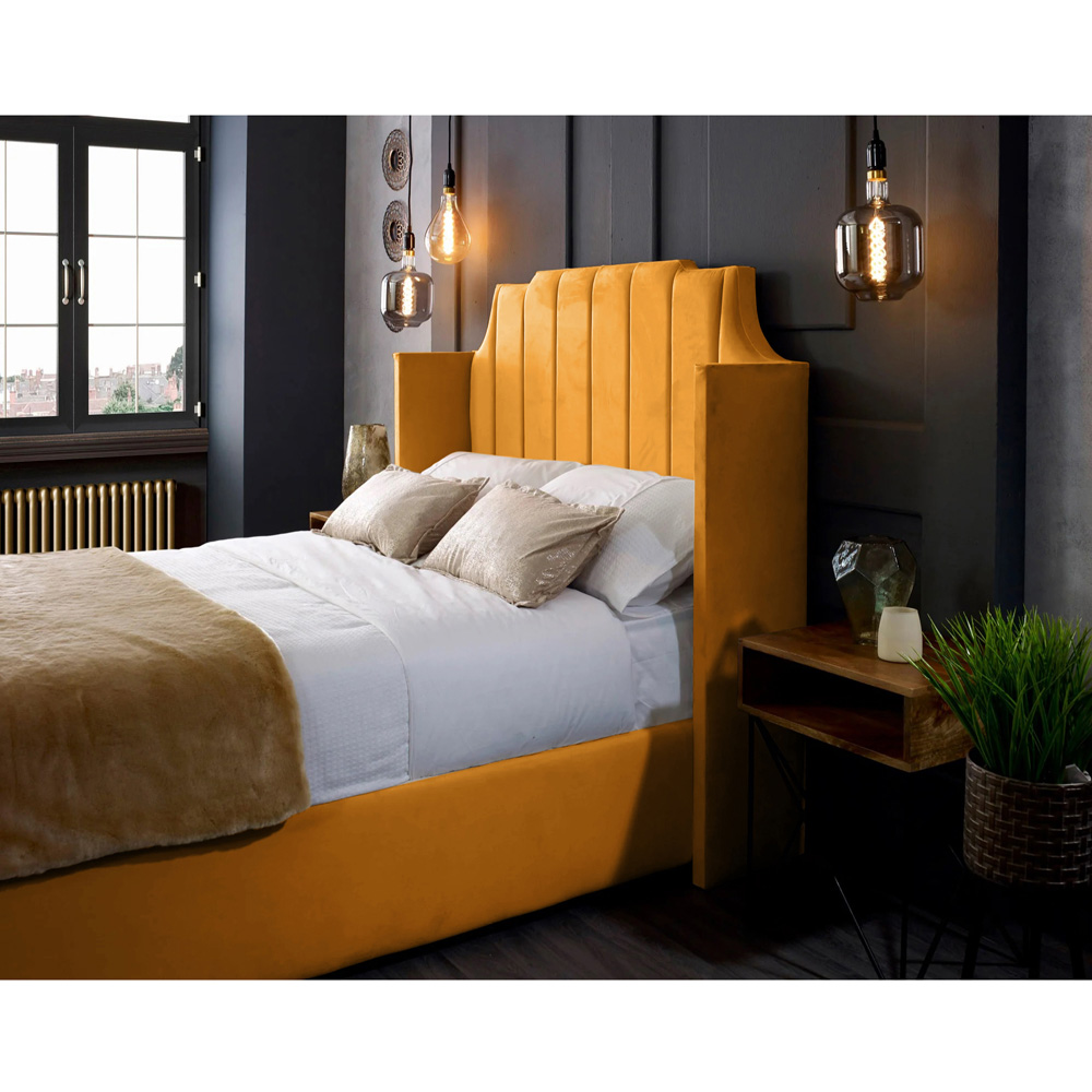 Eleganza Home Nelly Super King Size Mustard Plush Velvet Bed Frame with Winged Headboard Image 2