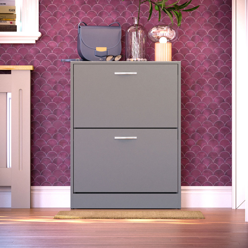Home Vida Grey 2-Drawer Shoe Cabinet Rack Image 3