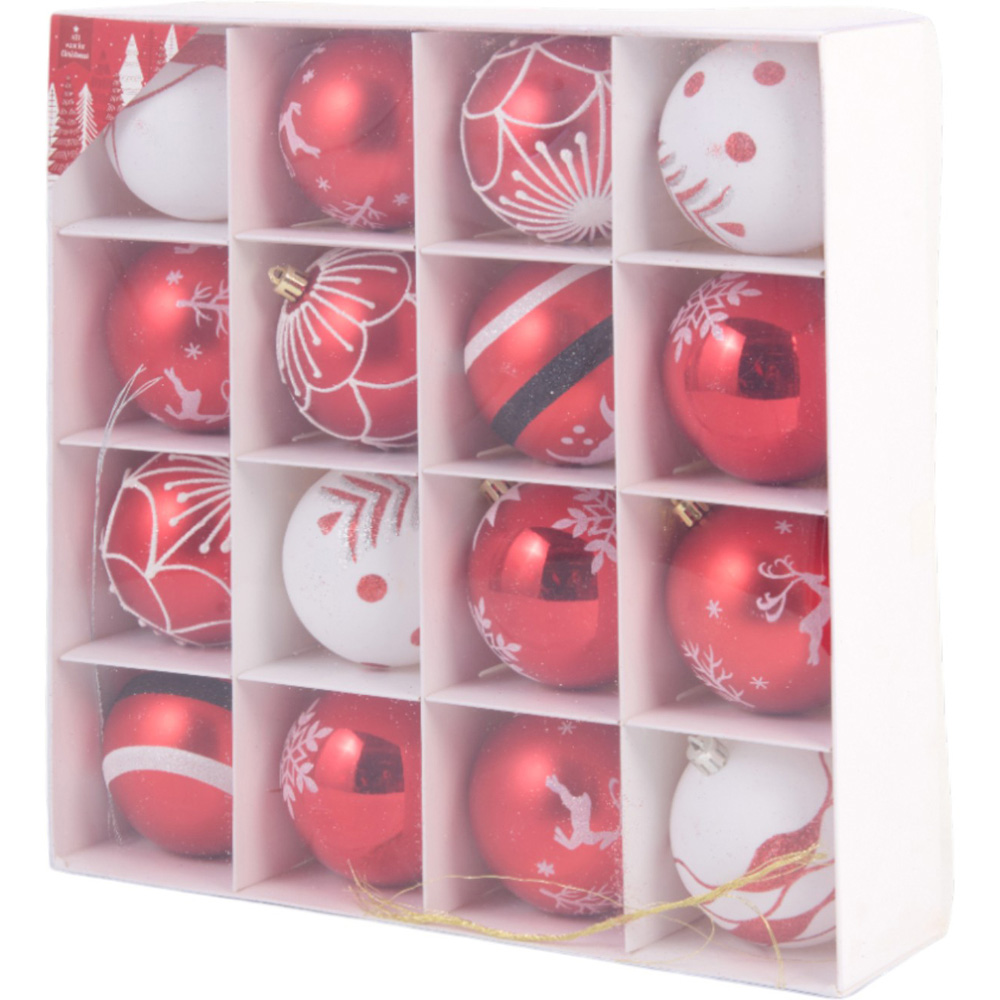 Pack of 16 Whimsical Red and White Baubles - Red Image 2