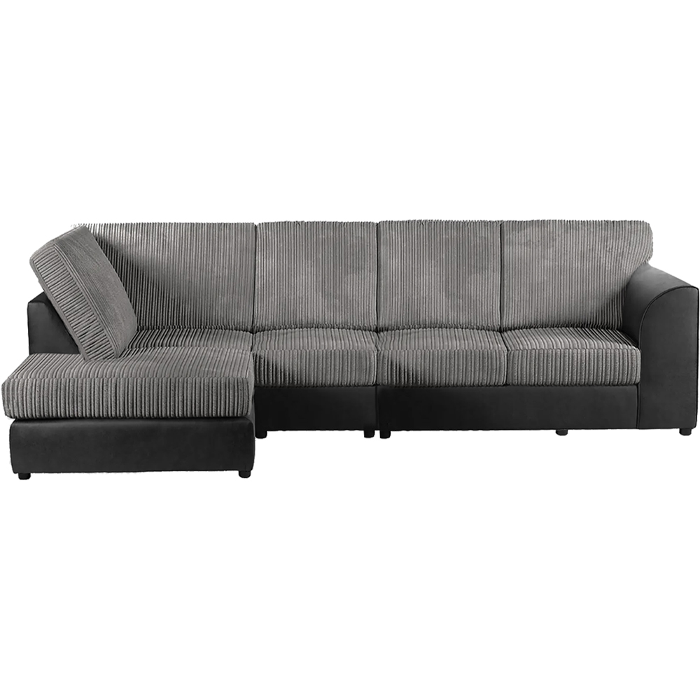 Luxor 4 Seater Black and Grey Jumbo Cord Left Hand Facing Full Back L Shaped Corner Sofa Set Image 2