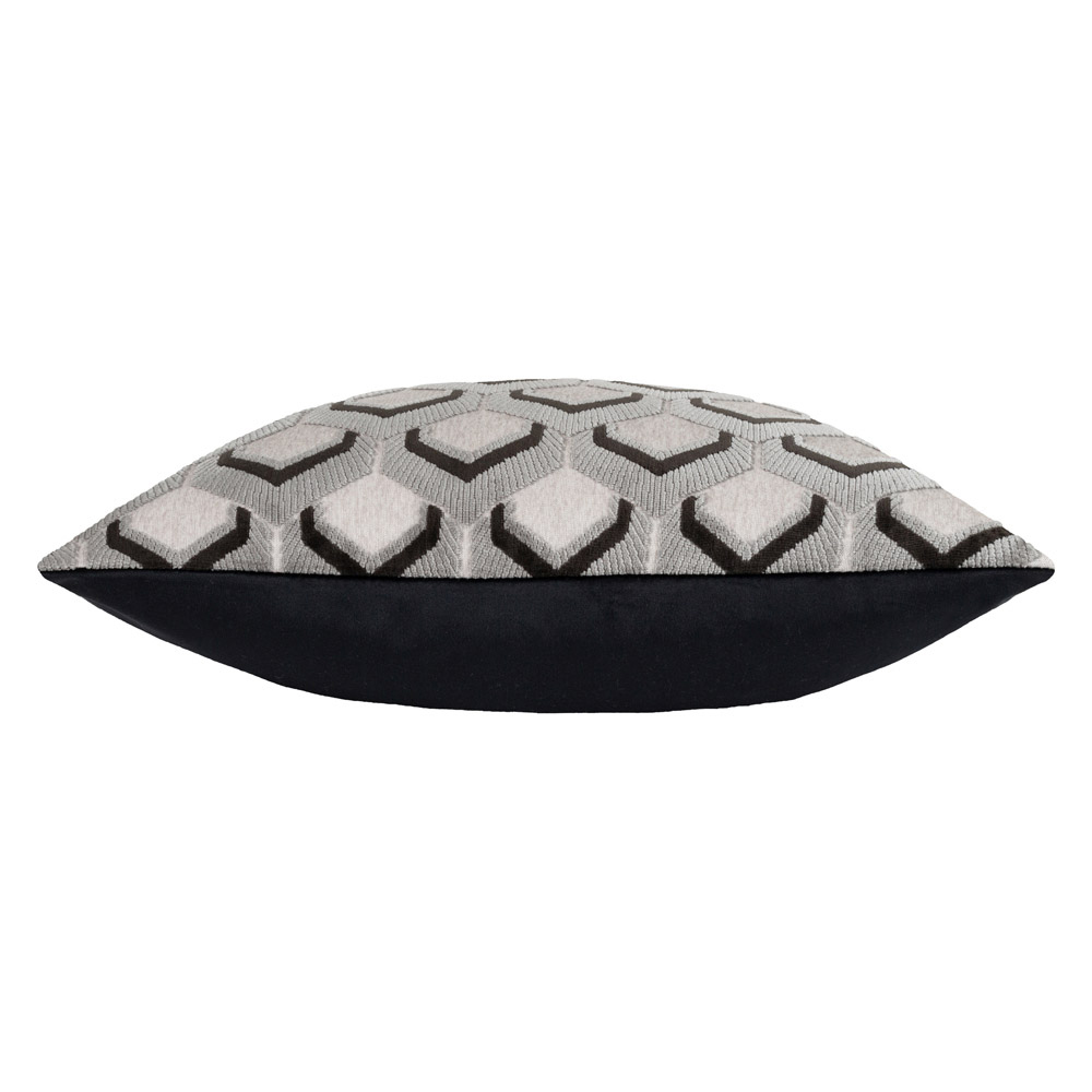 Paoletti Ledbury Grey and Black Velvet Jacquard Cushion Image 3