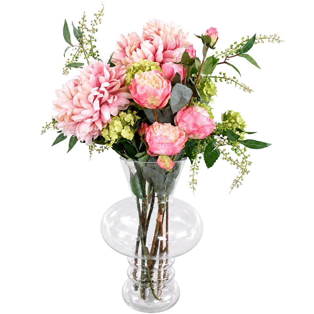 Leaf Chrysanthemum Mix Artificial Flower Bundle with Glass Bubble Vase 60cm 6 Pack Image 1