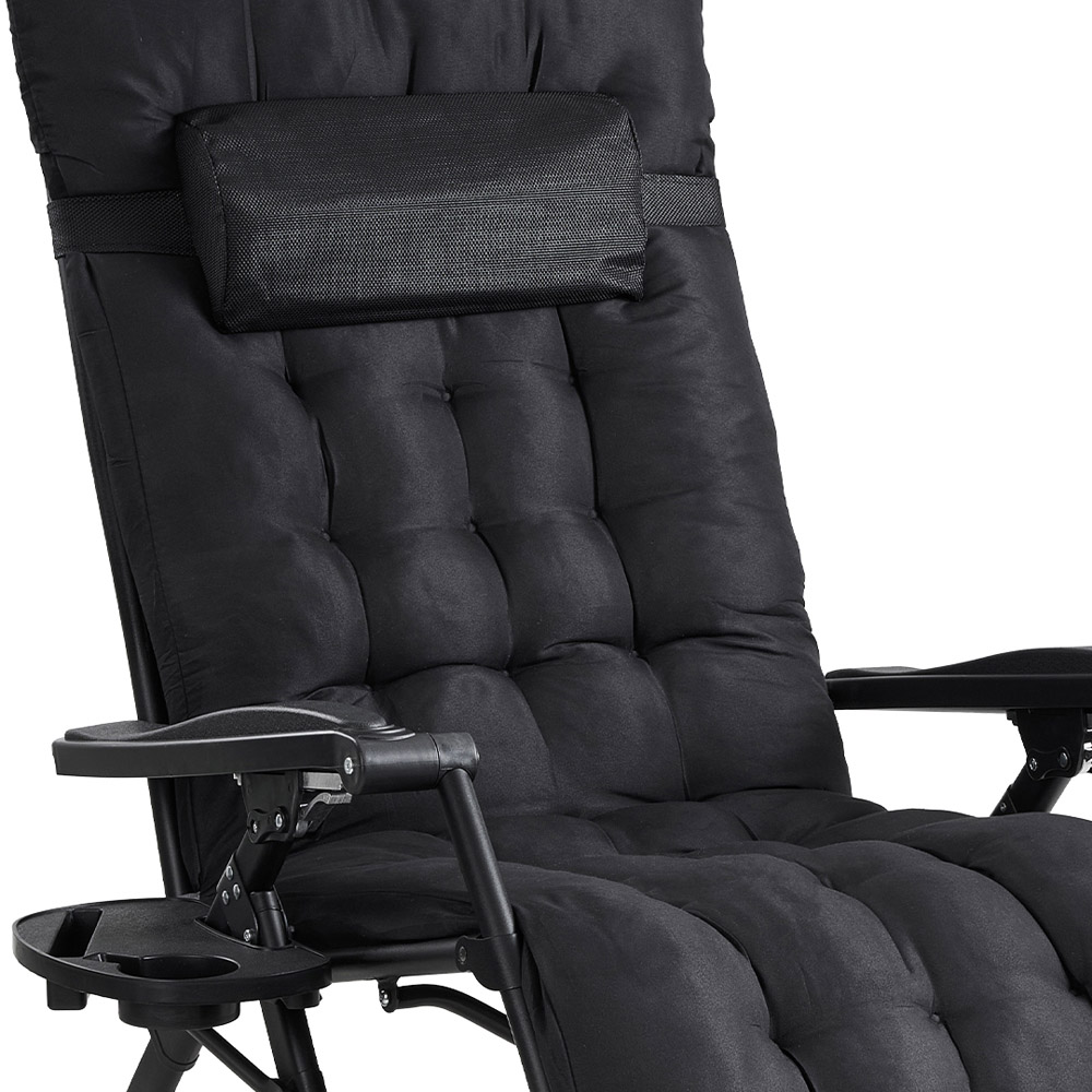 Living and Home Black Padded Zero Gravity Folding Outdoor Recliner Chair with Side Tray Image 5