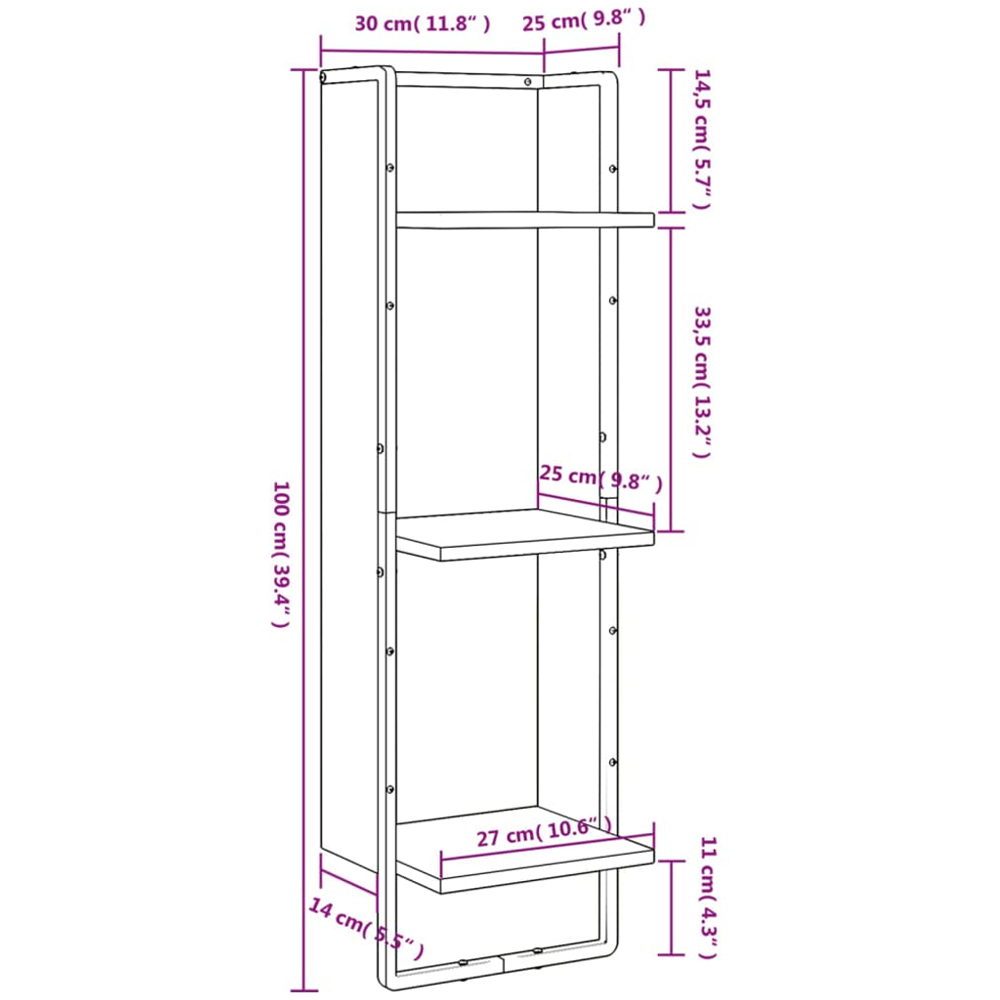 vidaXL 3-Tier Brown Oak Wall Shelf Set of 2 Image 7