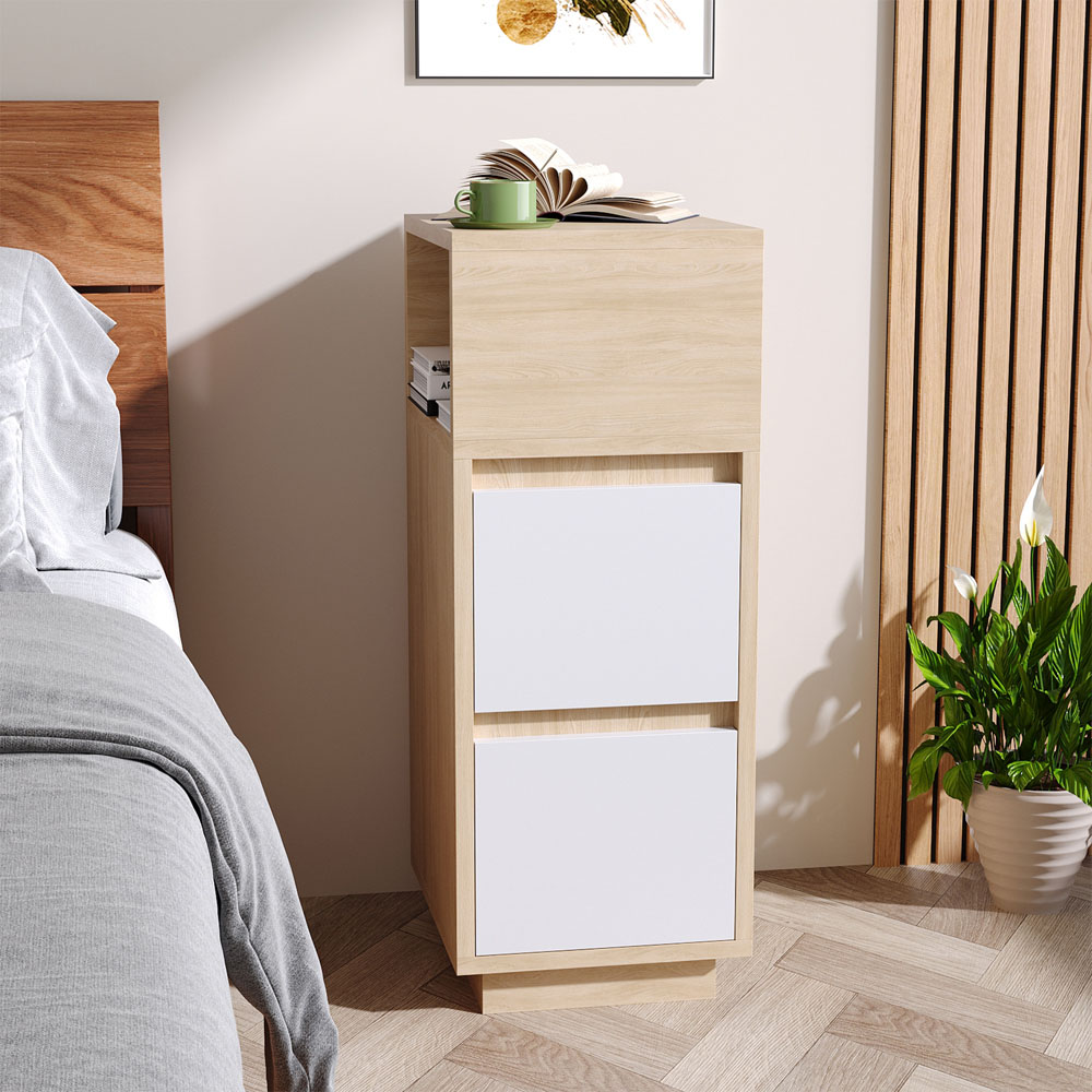 Living and Home 2 Drawer Light Wood and White Bedside Table Image 8
