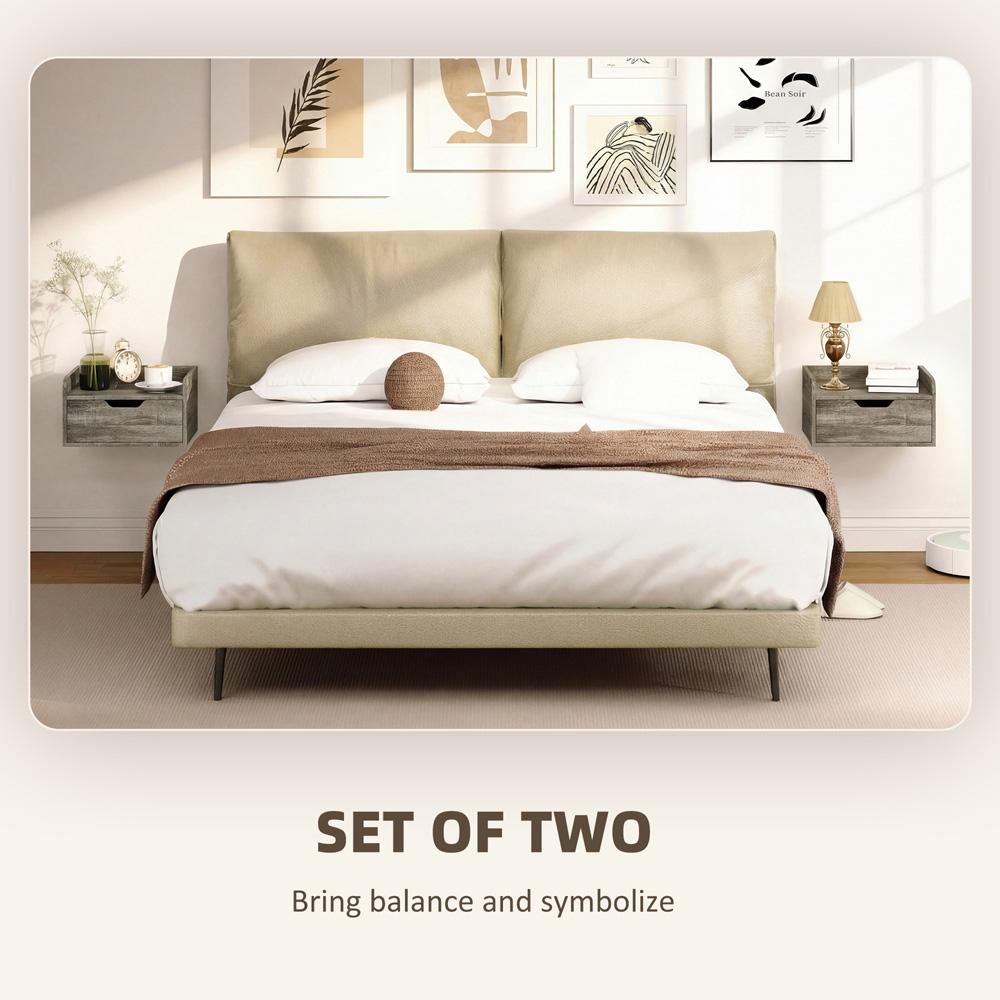 Portland Single Drawer Grey Floating Nightstand Set of 2 Image 8
