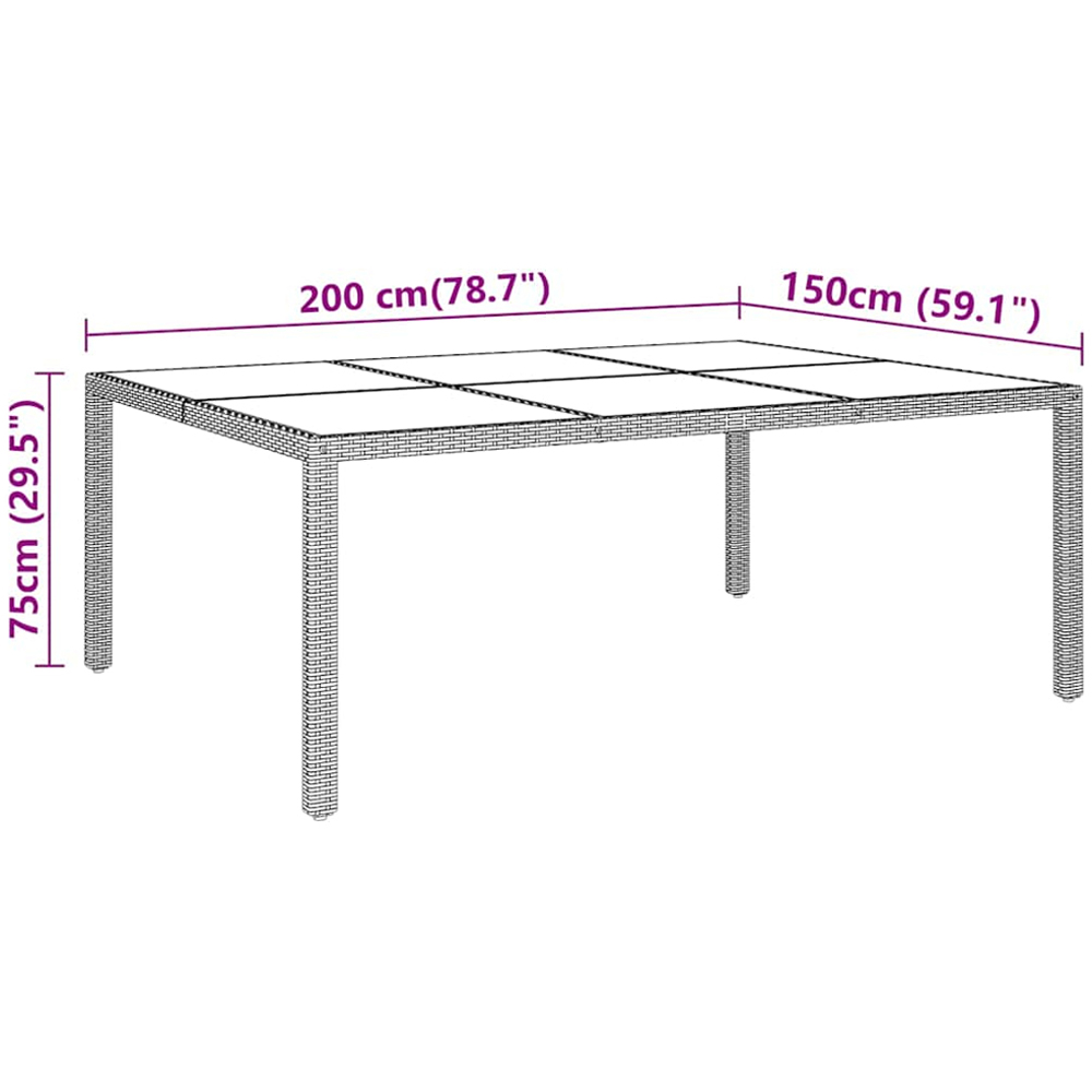 vidaXL 6 Seater PE Rattan Glass Top Garden Table Brown Image 5