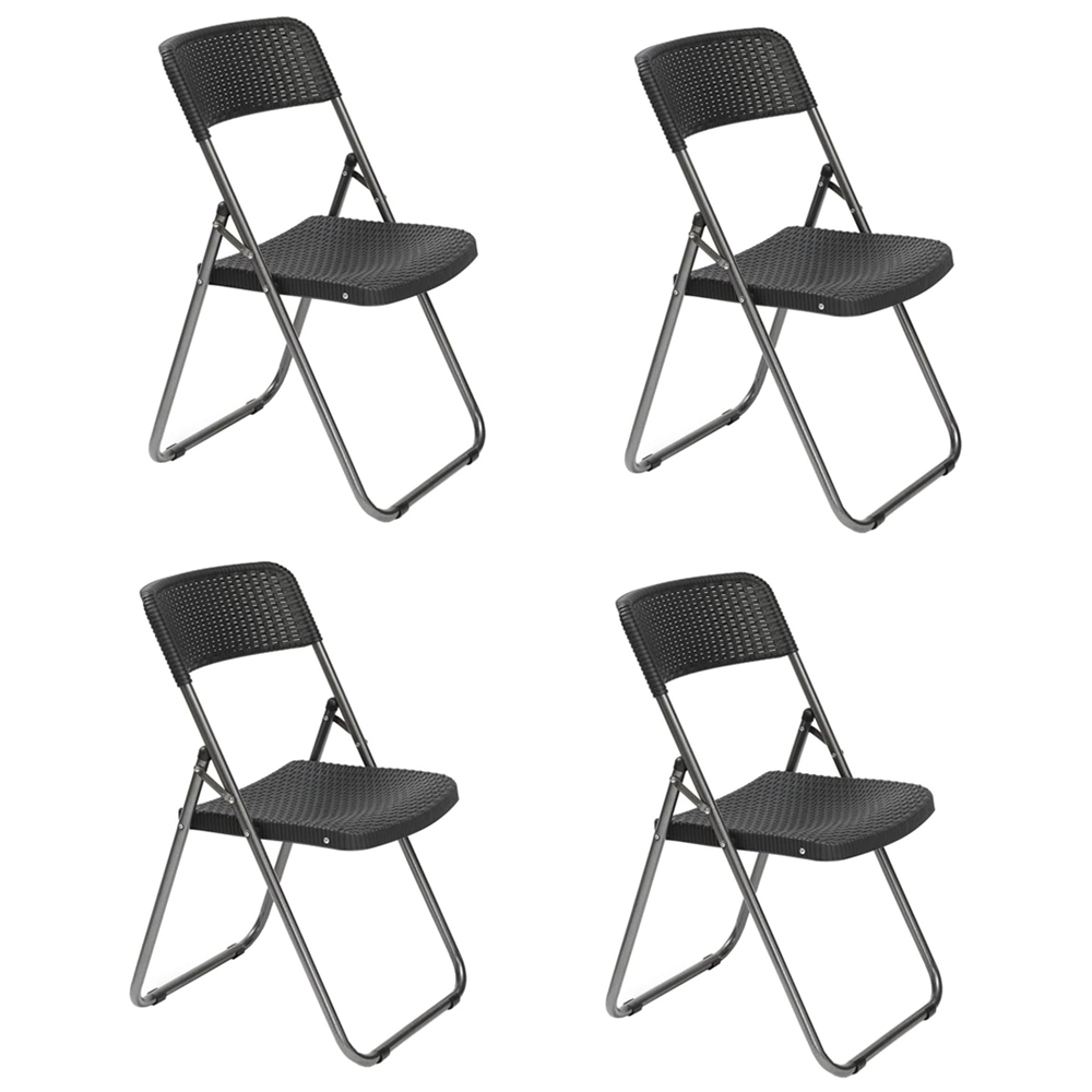 Garden Gear Set of 4 Black Rattan Effect Folding Plastic Dining Chair Image 2