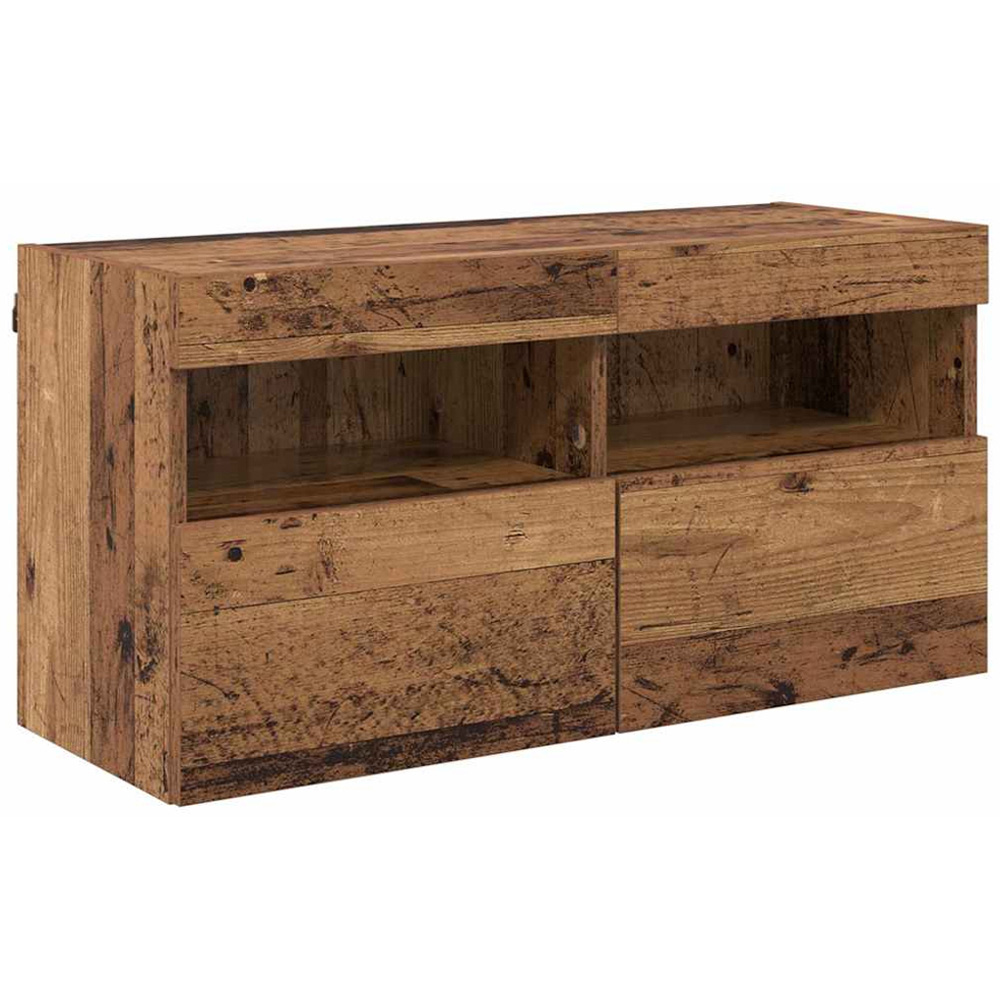 vidaXL 2 Door 2 Shelf Old Wood Wall Mounted TV Cabinet with LED Light Image 2