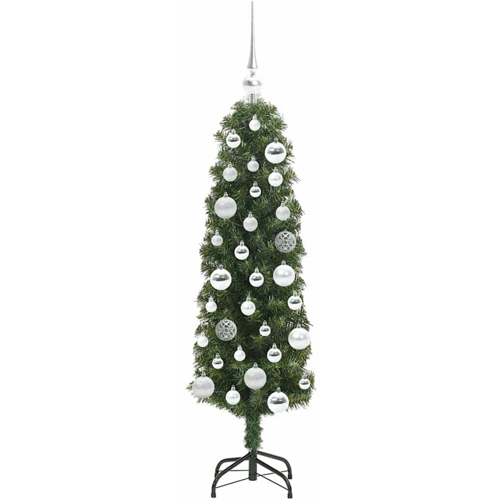 vidaXL Green Artificial Christmas Tree with Pinecones LEDs Silver Decoration Ornaments 4ft Image 4