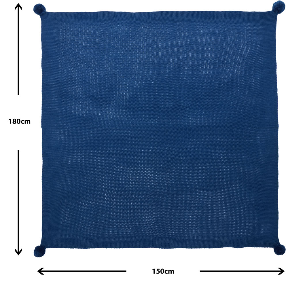 Wilko Teal Chunky Knit Throw Pom Pom 150 x 180cm Wilko