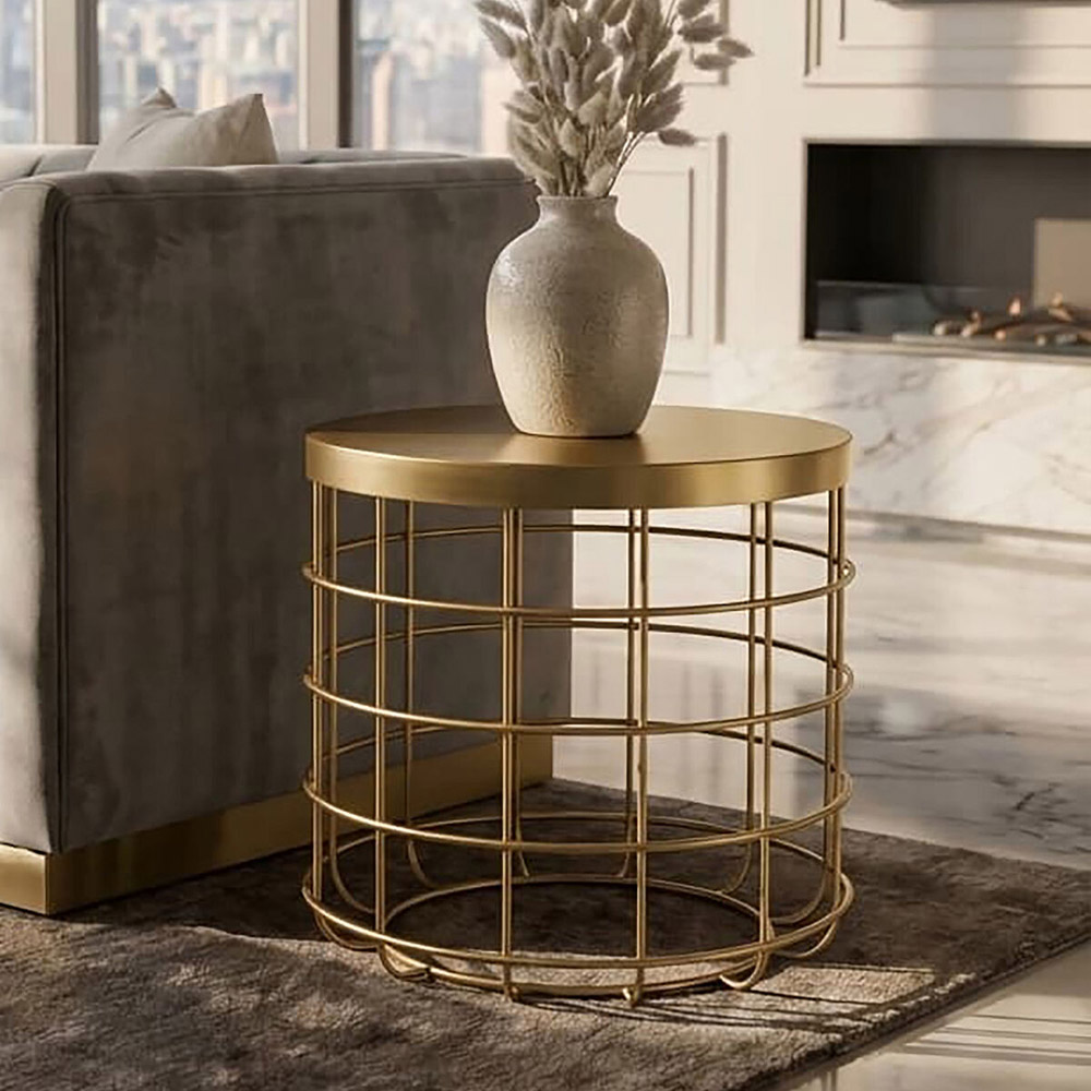 Premier Housewares Pali Gold Finish Cage Design Round Side Table Image 3