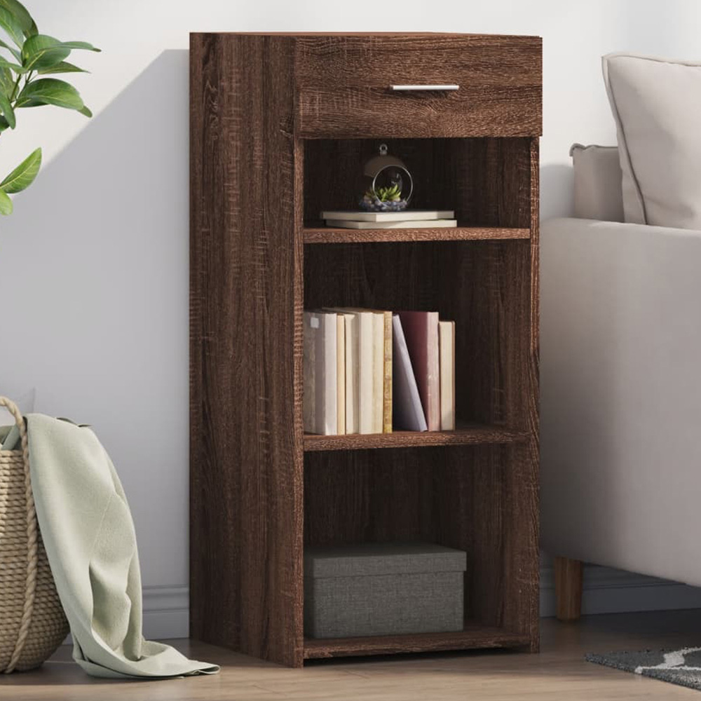 vidaXL Single Drawer 3 Shelf Brown Oak Sideboard Image 1
