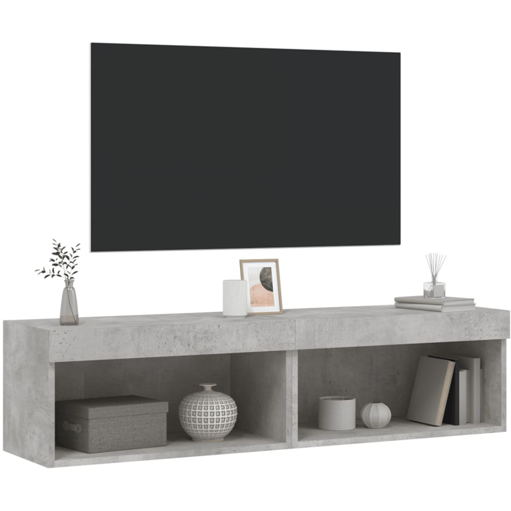 vidaXL Single Shelf Concrete Grey TV Cabinet with LED Lights Set of 2 Image 6