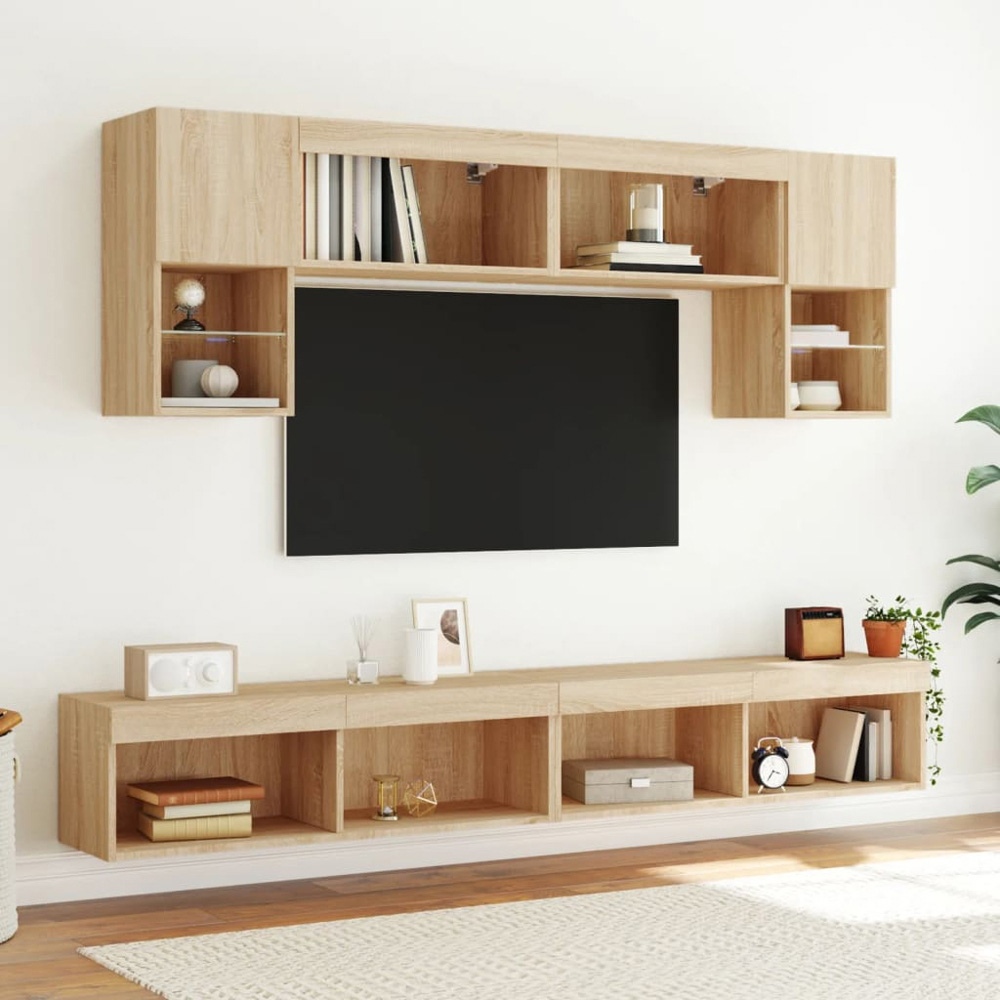 vidaXL 2 Shelf Sonoma Oak Wall Mounted TV Cabinet with LED Lights Image 8