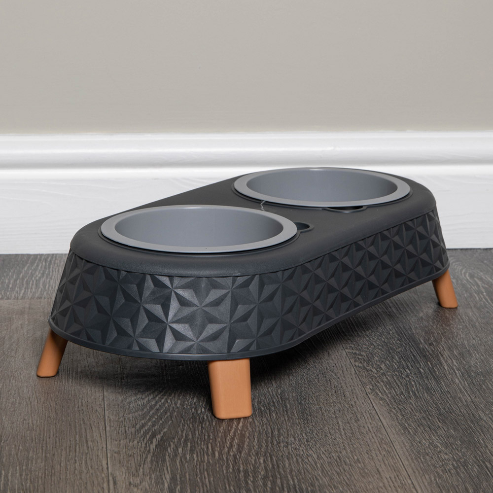 Samuel Alexander Grey Plastic Raised Double Pet Bowl Feeding Station with Stand 16 x 9cm Image 3