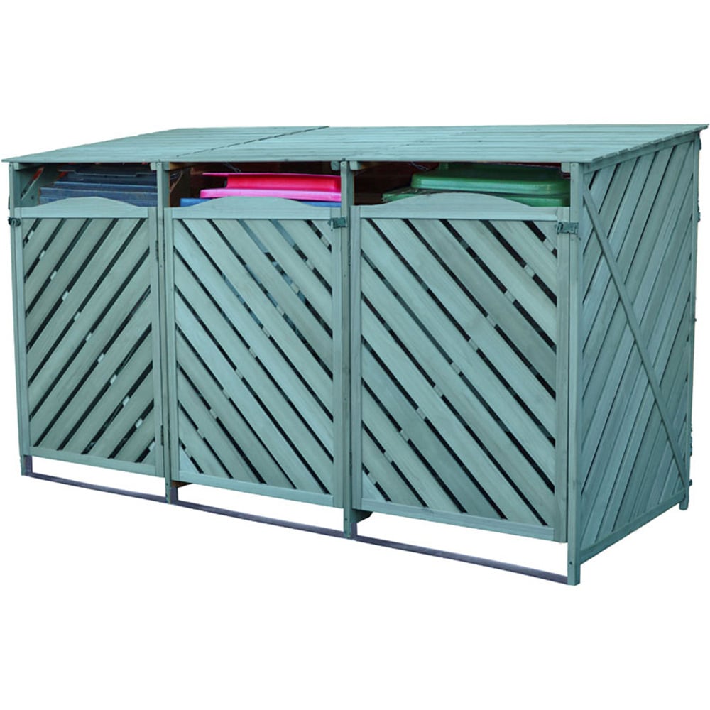Jack Stonehouse 7 x 3ft Green Wooden 3 Bay Triple Wheelie Bin Storage Shed Image 1