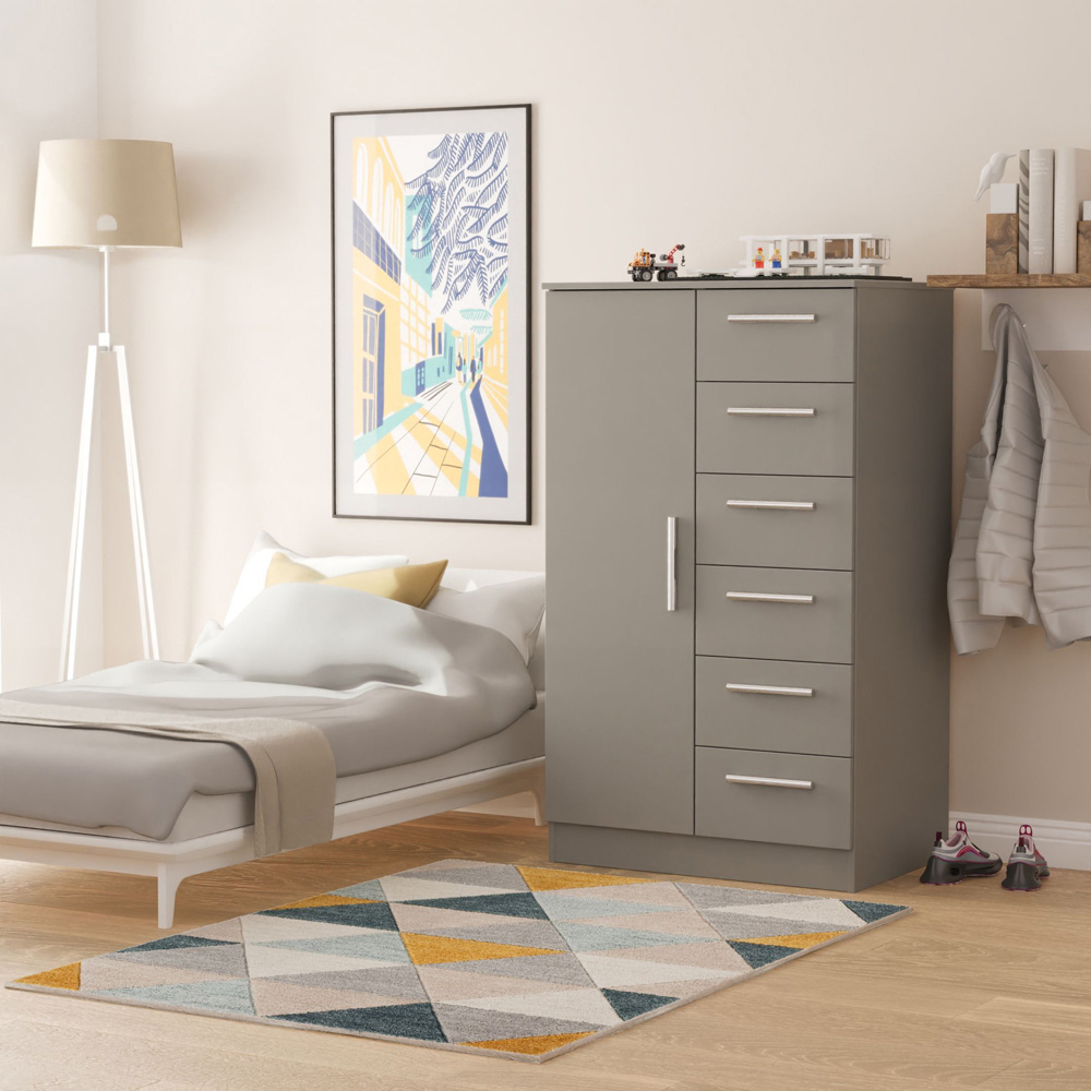 Crowndale Camden Single Door 6 Drawer Dusk Grey Kids Wardrobe Ready Assembled Image 7