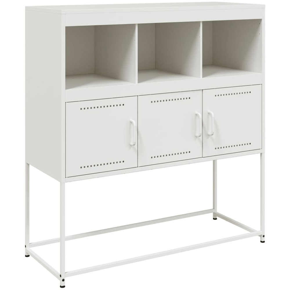vidaXL 3 Door 3 Shelf White Steel Sideboard Image 2