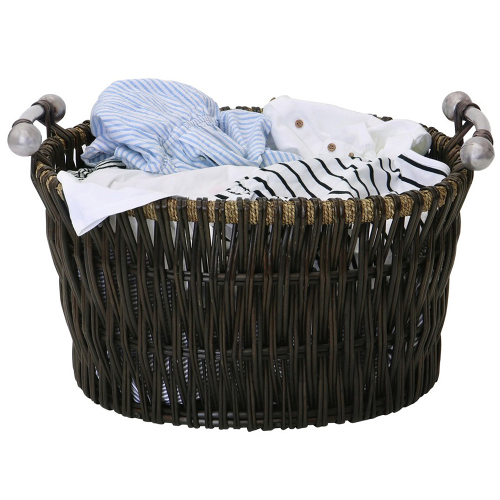 JVL Dark Willow Brown Log Basket with Metal Handles 35 x 55 x 44cm Image 6