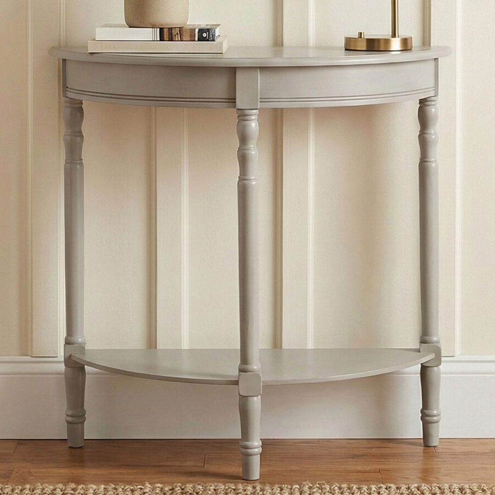 Premier Housewares Heritage Single Shelf Grey Putty Wooden Half Moon Console Table Image 1