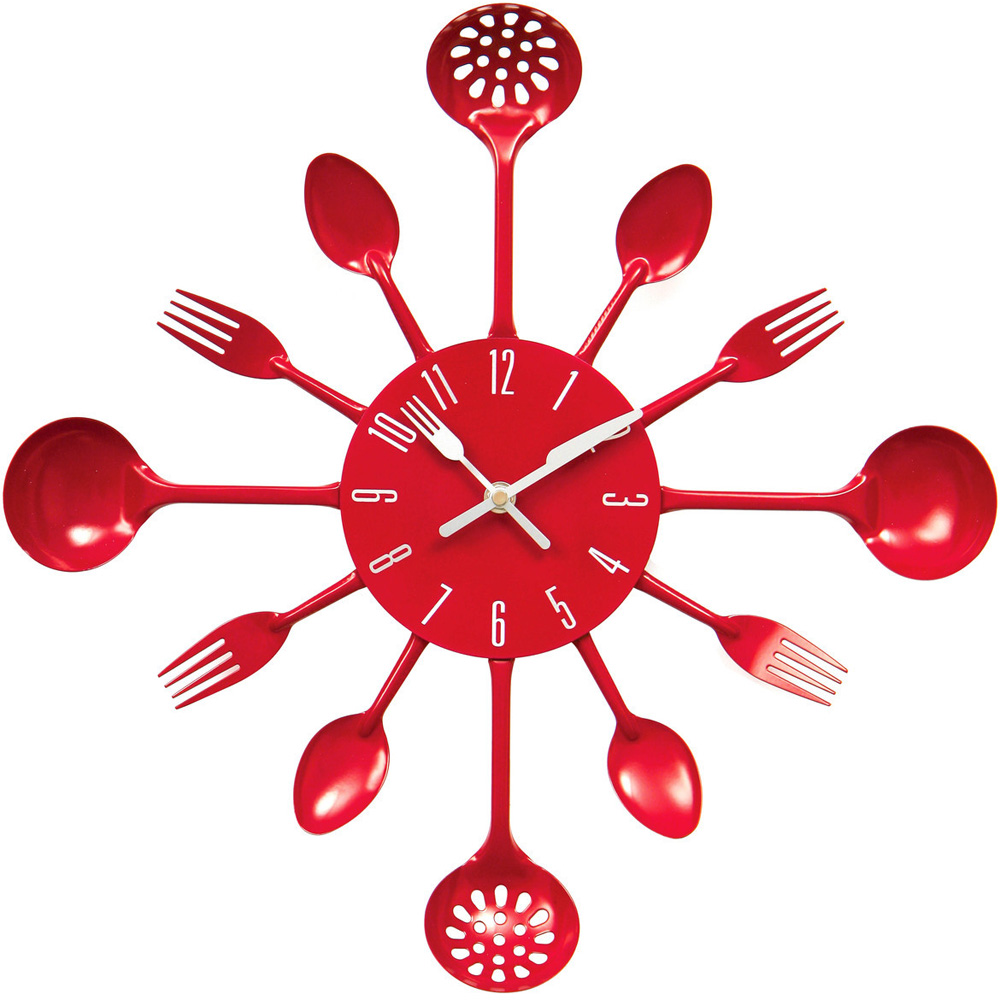 Premier Housewares Red Cutlery Metal Wall Clock Image 1