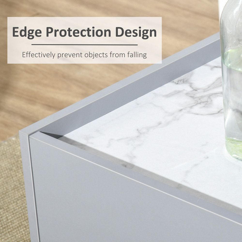 Portland Single Drawer Single Shelf Grey and White Marble Effect Coffee Table Image 6