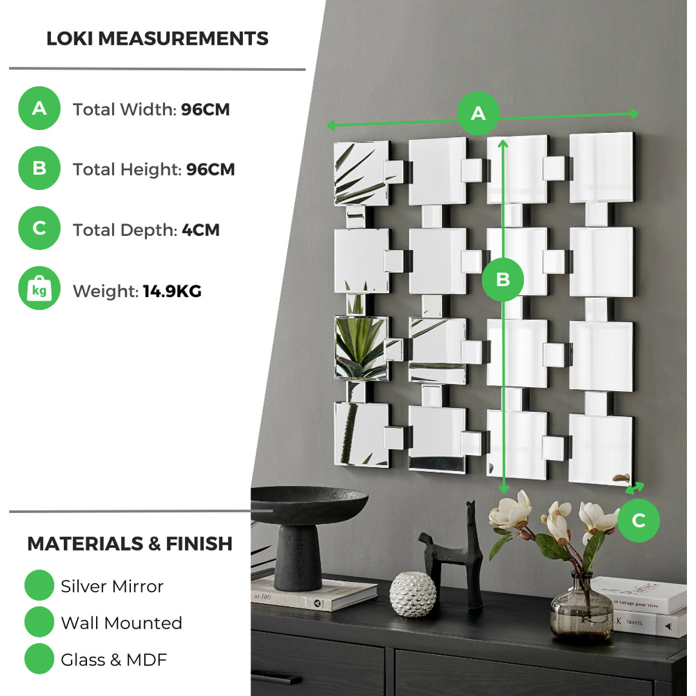 Furniturebox Baldr Statement Square Grid Large Wall Mirror 96 x 96cm Image 7