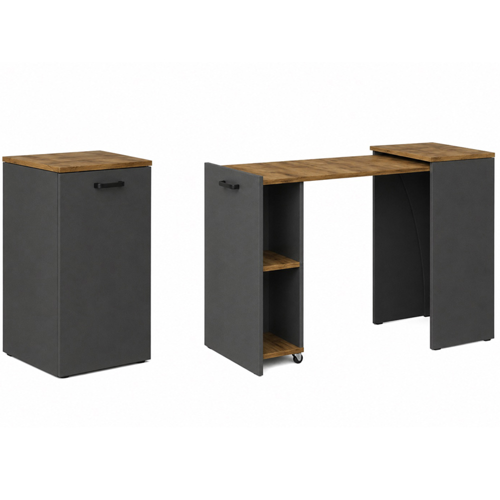 Shefa Line Flexi 2-in-1 2 Shelf Folding Computer Desk Graphite and Wotan Oak Image 4
