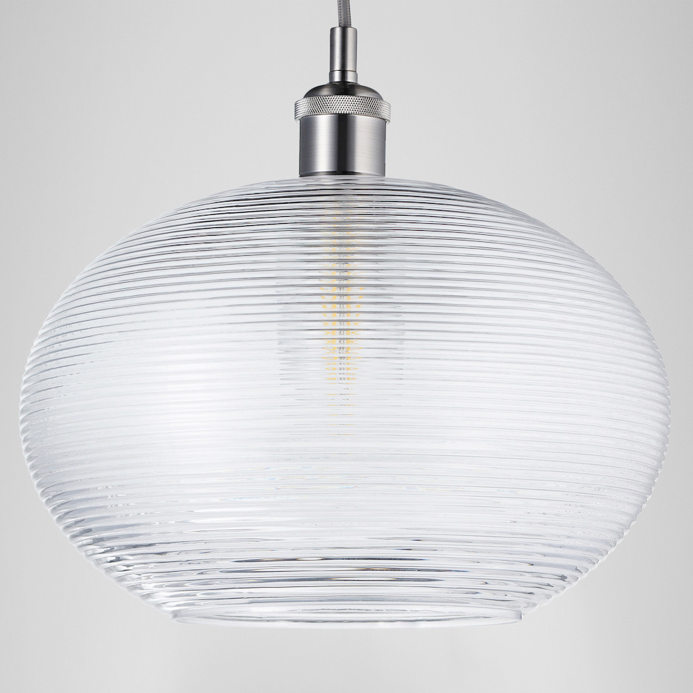 Happy Homewares Clear Ribbed Spiral Glass Easy Fit Drum Pendant Shade Image 6