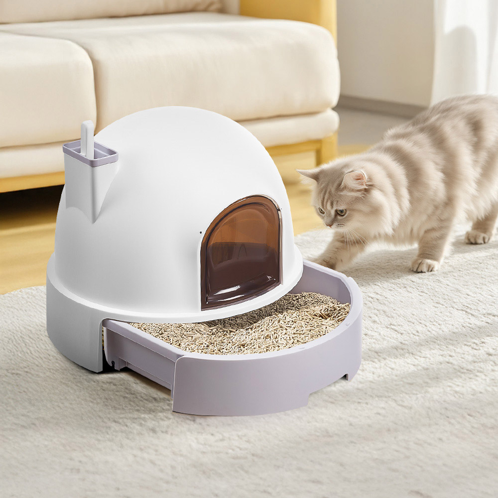 H&O Direct Snow House Cat Litter Box with Pull-Out Tray 45 x 52cm Image 2